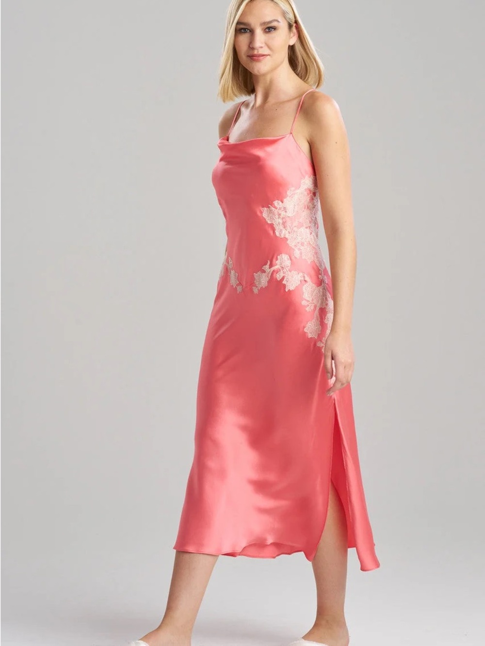Natori Silk Pink Lace Slip Dress